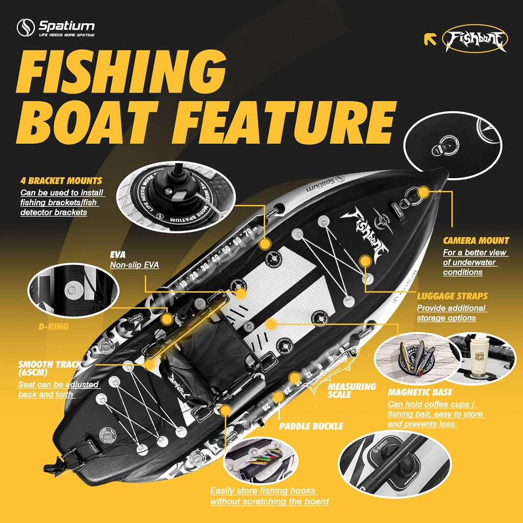 Spatium Triple Chamber Fishing Board SUP Inflatable Stand Up Paddle Board 11'*48"*6",Fishing Kayak with Premium Accessories 2 Fishing Rod Holders