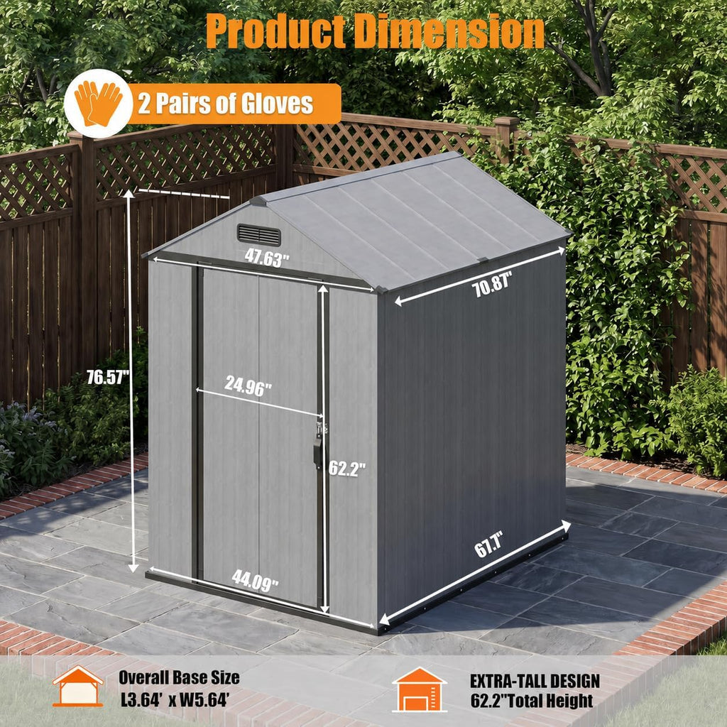 MNLR Resin Storage Shed 4x6 FT with Floor - Weatherproof Outdoor Plastic Tool Shed with Sloped Roof, Built-in Vents & Padlock-Ready Door, Small Garden Shed for Backyard Patio Lawn