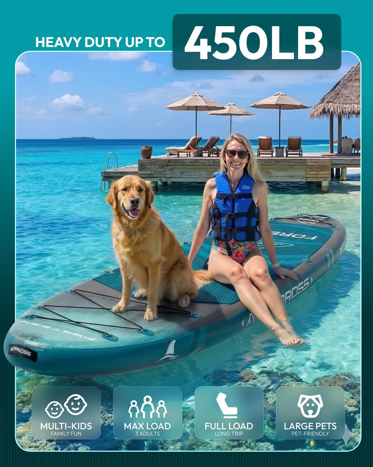 11'6"x35" Inflatable Paddle Board, 450lbs Extra Wide Stand Up Paddleboard for Adults with Premium SUP Accessories Kit & Backpack, Blow Up Kayak Non-Slip Stable Deck Boat for Yoga Fishing Surf