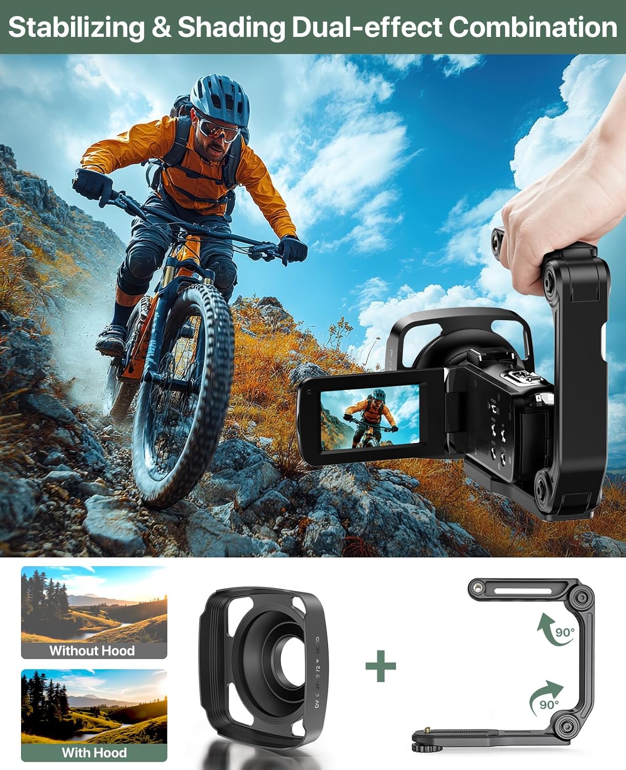 4K Video Camera Camcorder 64MP Vlogging Camera for YouTube 3.0" Touch Screen 18X Digital Zoom IR Night Vision with External Stereo Microphone,Remote,Lens Hood,Handheld Stabilizer,32G Card &2 Batteries