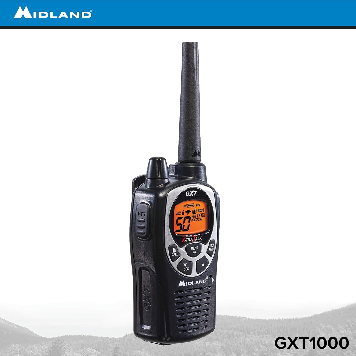 Midland GXT1000VP4 50 Channel GMRS Two-Way Radio - Up to 36 Mile Range Walkie Talkie - Black/Silver (Pack of 4)
