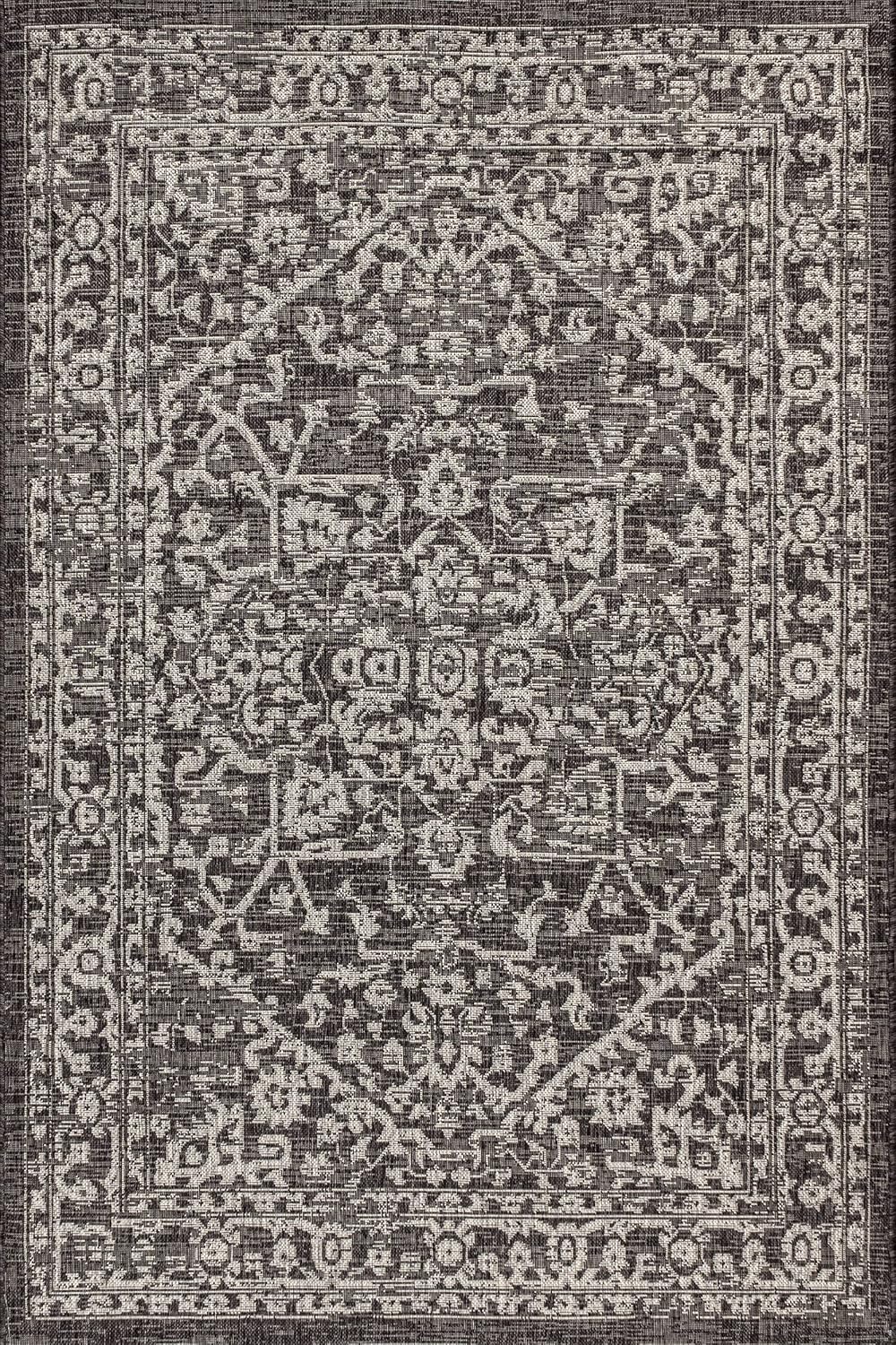 JONATHAN Y Boho Medallion Indoor Outdoor Area Rug 8X10 Black/Gray, Malta Textured Weave for Backyard, Patio, Porch, Easy-Cleaning, High Traffic, Pet-Friendly, Non-Shedding (SMB104C-8)