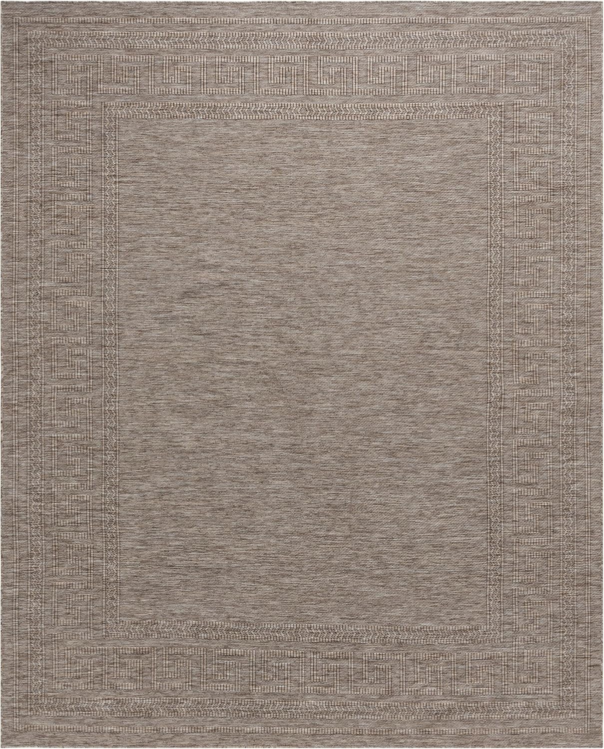 Diana Textured Foldable Indoor Outdoor Rug, 8x10, Weather Resistant, Easy Clean, UV Resistant, Modern Bordered Patio Carpet for Porch, Deck, Backyard, Living Room (8' x 10', Beige)