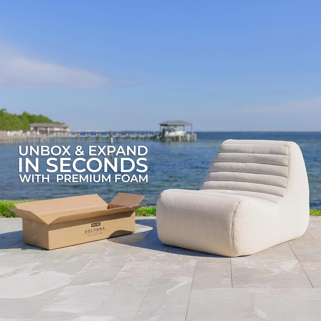 Big Joe Solvana Outdoor Lounge Chair and Ottoman, 2 Piece Patio Furniture Set, Performance Linen Weather-Resistant Fabric, Sunlit Cream