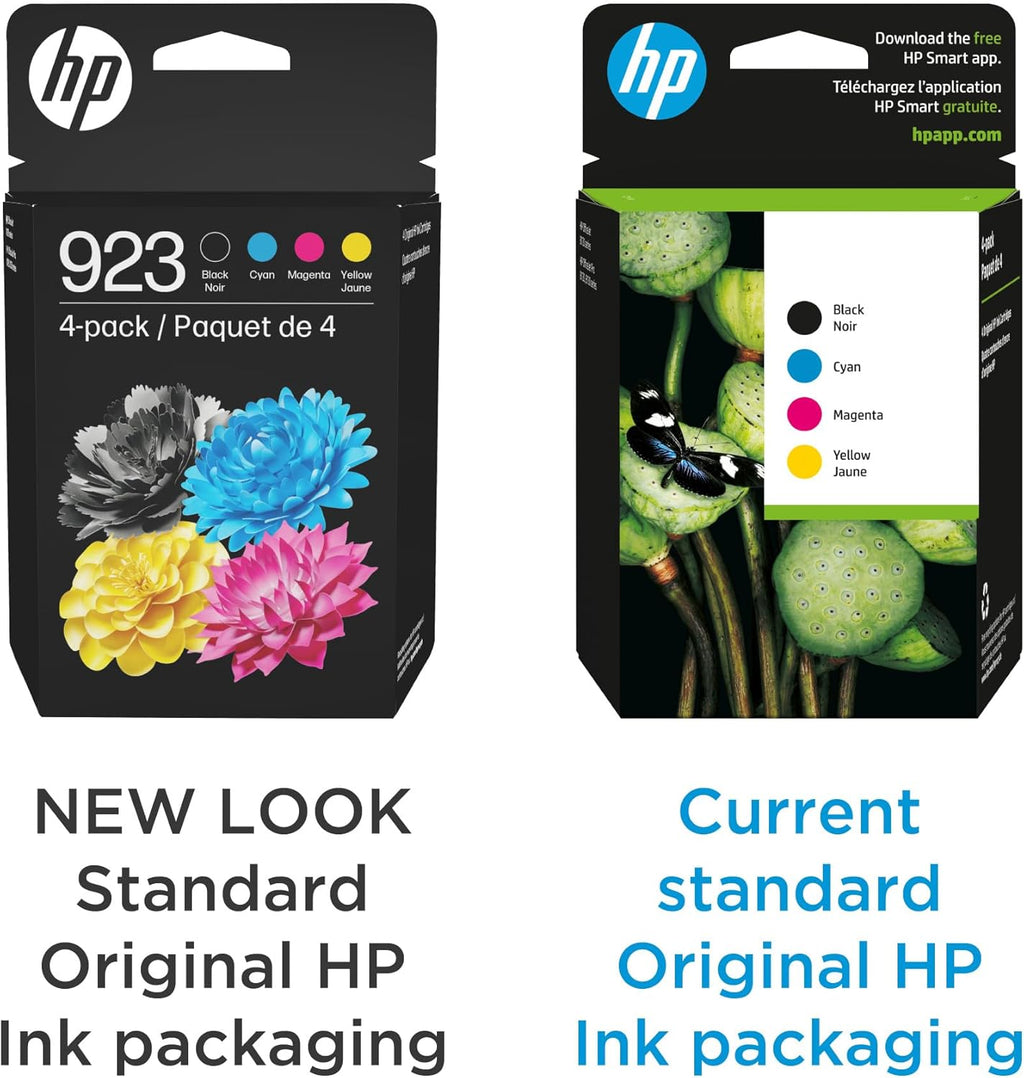 HP 923 Black, Cyan, Magenta, Yellow Ink Cartridges (4-Pack) | Works with Printer Series: OfficeJet 8120, OfficeJet Pro 8130 | Eligible for Instant Ink | 6C3Y6LN