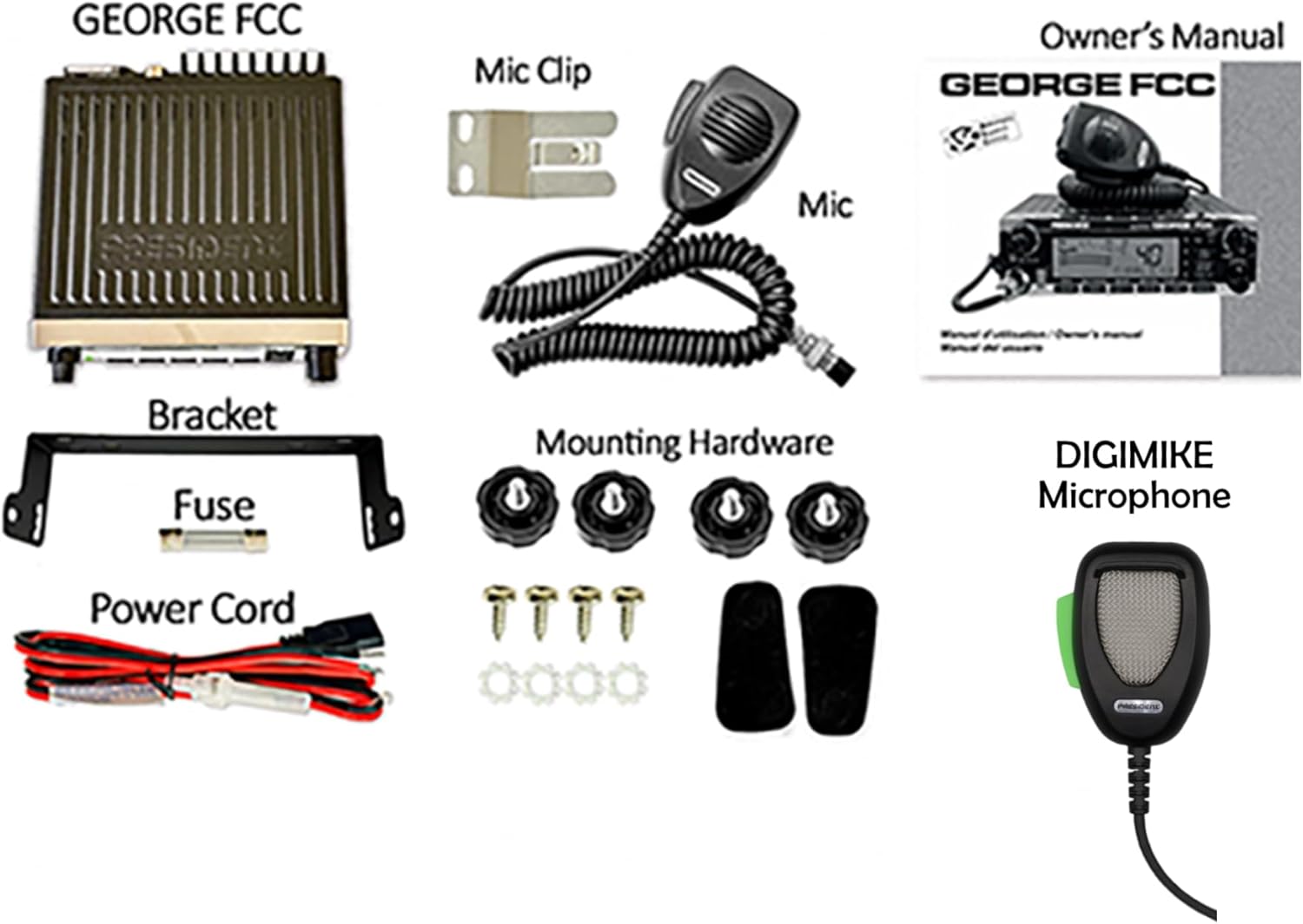 George FCC AM/FM/SSB CB Radio with DIGIMIKE Microphone, CTCSS/DCS, Large 7 Color LCD Display, Weather Channel/Alert, ASC, VOX, Scan Skip, USB Port, NRC, Automatic SWR, PA, with Keychain