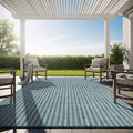 Washable Outdoor Rug 9x12 Modern Area Rugs Outdoor Carpets Striped Pattern Non Shedding Waterproof Easy Clean Patio Deck Porch Living Room Bedroom Garden RV (9 X 12 Aqua)