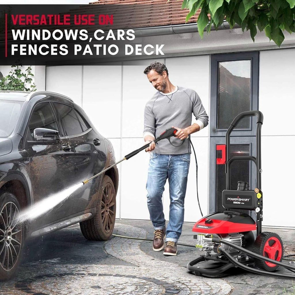 PowerSmart 3000 PSI Max Electric Pressure Washer-1.2 GPM Brushless Motor Power Washer with 5 Nozzles, GFCI Protection, 8” Wheels and Soap Tank, for Car, Patio, Fence, Driveway Cleaning