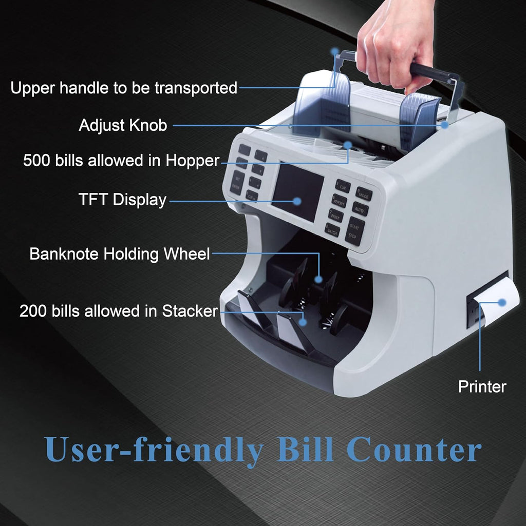 H-8700 Bank Grade Mixed Denomination Money Counter Machine, IMG/WL/UV/MG/IR/DD Counterfeit Detection, Bill Counter, Currecny Cash Counter, 3.5inch TFT Disaplay, Built-in Printer