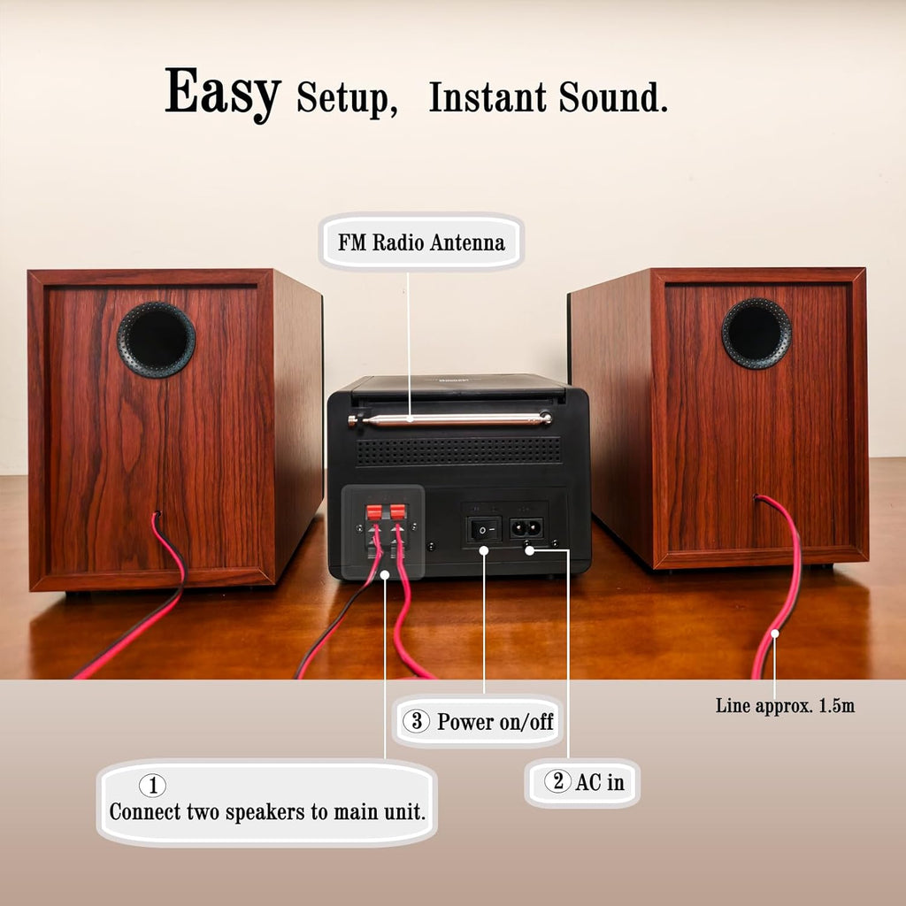 WISCENT Bluetooth Stereo System 40W for Home, CD Player with Wireless Streaming, MP3/USB/Audio in/FM Radio, Powerful Home Audio Sound System
