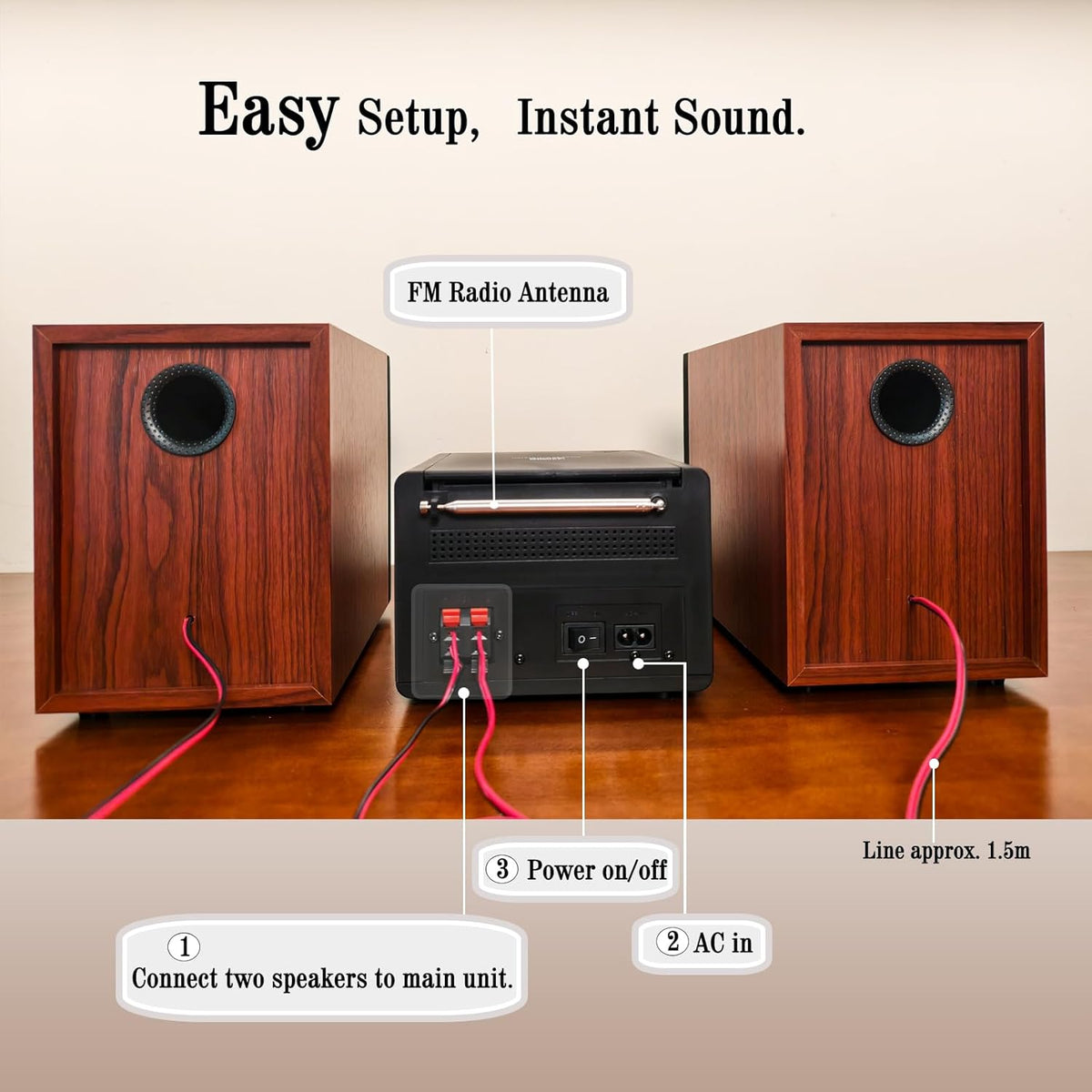 WISCENT Bluetooth Stereo System 40W for Home, CD Player with Wireless Streaming, MP3/USB/Audio in/FM Radio, Powerful Home Audio Sound System