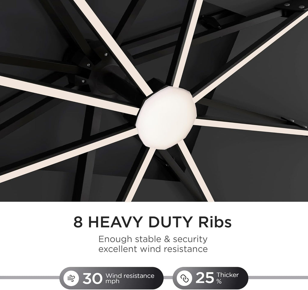 Deconk 10' X 13' Patio Umbrella with LED Lights Outdoor Cantilever Large Rectangle Offset Umbrellas Heavy Duty Aluminum Double Top with 360-degree Rotation for Pool Garden Deck, Black