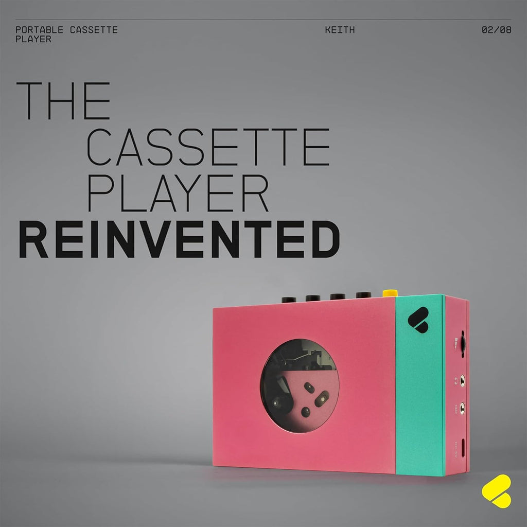We are Rewind Portable Cassette Player - Cassette Tape Recorder with Bluetooth Connection Speaker or Headphones, 3.5mm Audio Cable - (Edith, Pink & Green)
