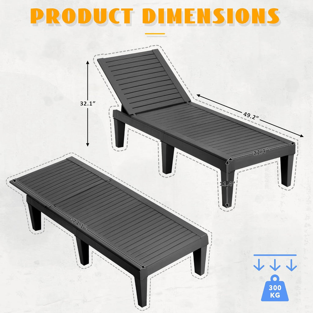 Outdoor Chaise Lounge Chair Set of 2,Lightweight Patio Chairs,Waterproof Lawn Chairs Lounge Outdoor,5-Positions Adjustable Pool Lounge Chair for Garden Beach Patio Poolside and Deck,Striped Black