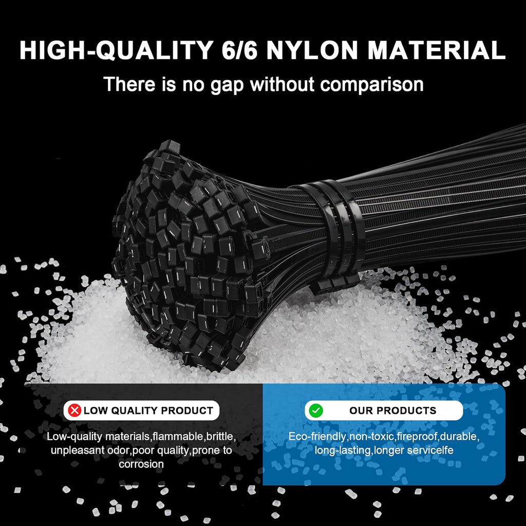 4 Inch Zip Ties 1000 Pack – Black Nylon PA66, 18 lbs Strength, UV & Flame Resistant, Halogen-Free