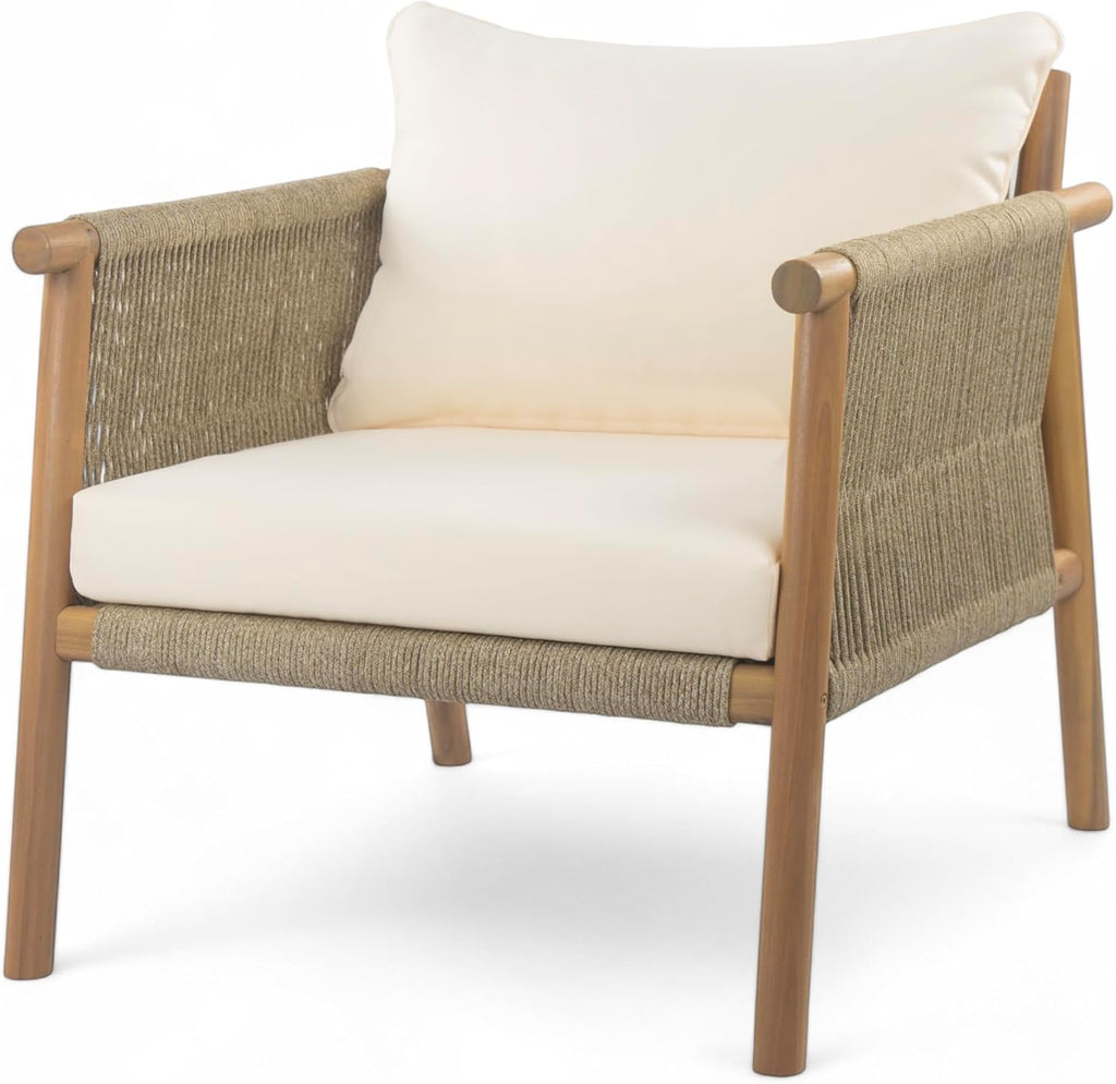 Christopher Knight Home Posey Acacia Wood Lounge Chair Outdoor Set of 2 with Removable Cushion, Solid Wood Patio Accent Chair, Patio Furniture Set Sofa Chair, Teak+Beige