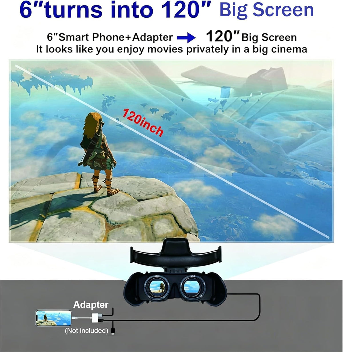 Bigeyes H1 Head Mounted Display - 3D Side-by-Side Video, HD Big Screen, HDMI Interface, Lightweight & Compact. Enjoy Movies Privately for Men, Travel, Camping, Bedtime Film Mode