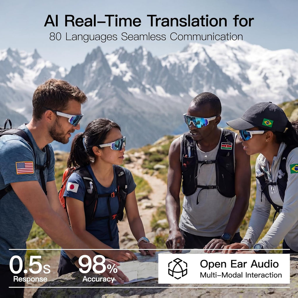 Sport AI Smart Glasses with Camera and EIS Stabilization, Bluetooth 8MP HD Camera 1200P Video Recording, AI Voice Assistant Photo Recognition, Real-Time Translation, Polarized Lenses Sunglasses