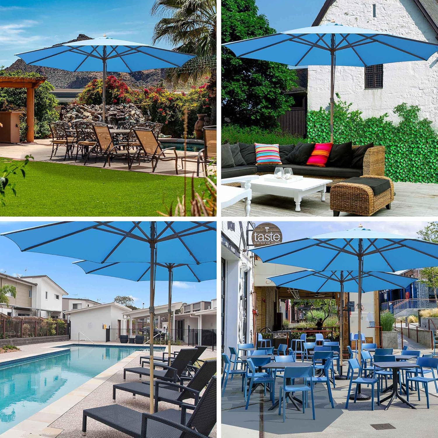 Yescom 13ft Coastal Solid Beech Wood Umbrella Pulley Lift Commercial Base with Wheel Included for Beach Club Seaside Restaurant Terrace Resort Poolside