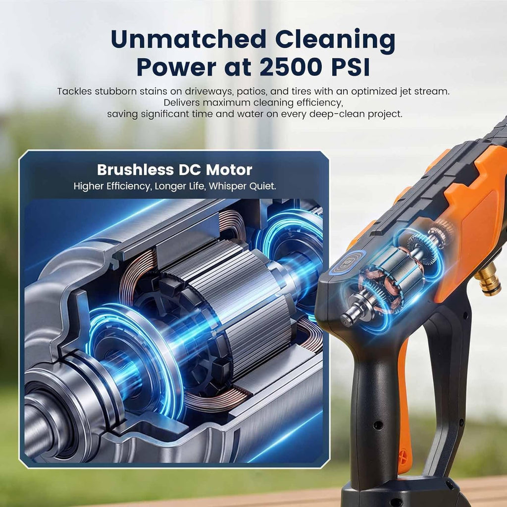 Cordless Portable Washer, 2500PSI Portable 4000mAh Cleaner with 6-in-1 Nozzle & 2 Batteries and Shut-Off Valve Garden Hose Adapter for Watering, Cleaning, Car, Floor Wall Fence Cleaning