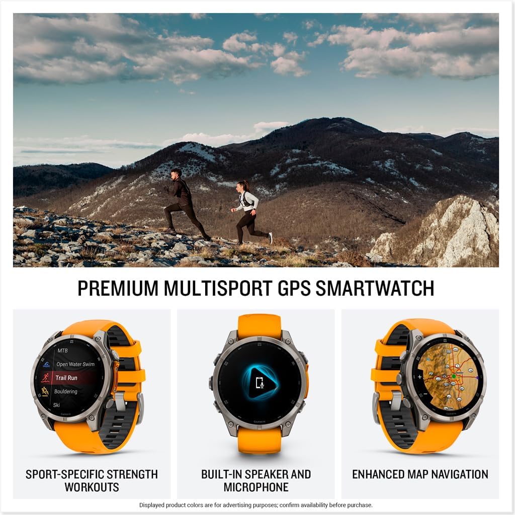 Garmin fēnix® 8 – 47 mm, AMOLED, Sapphire, Premium Multisport GPS Smartwatch, Long-Lasting Battery Life, Dive-Rated, Built-in LED Flashlight, Titanium with Spark Orange/Graphite Band