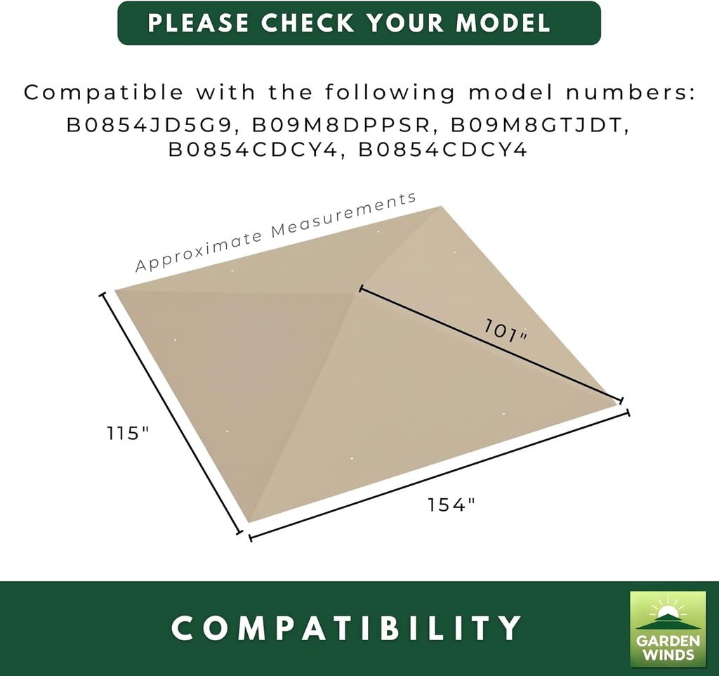 Garden Winds Reinforced RipLock 350 Replacement Canopy Top Cover Compatible with Sunnyglade 10' x 13' Umbrella Models B0854JD5G9, B09M8DPPSR, B09M8GTJDT, B0854CDCY4, B0854CDCY4 - Beige