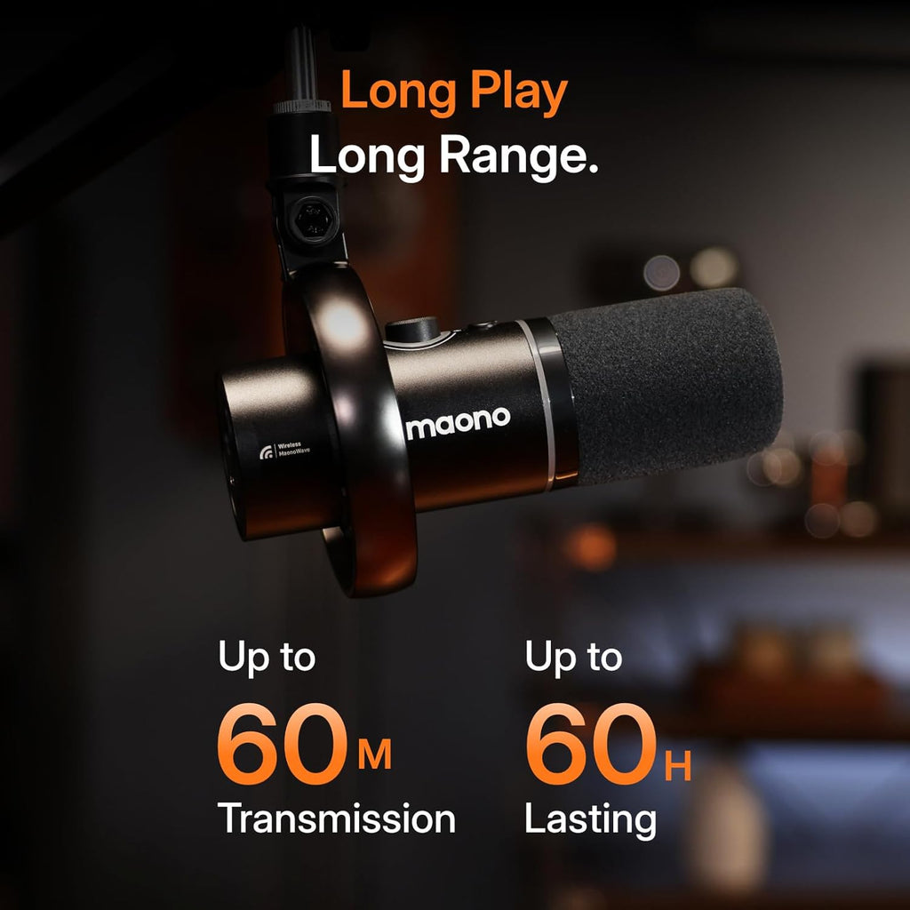 MAONO PD200W Hybrid Wireless Podcast Microphone for PC, Dynamic XLR USB Mic with Desktop Stand, Software, Noise Cancellation, for Vocal Recording, Streaming, Content Creation, Home Studio, Voiceover