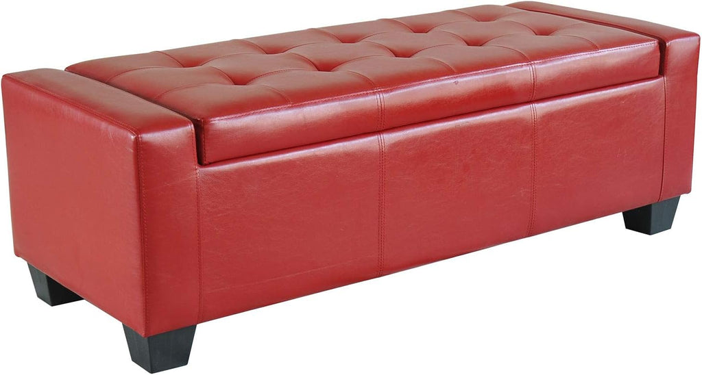 HOMCOM 51" Ottoman with Storage, Storage Ottoman Bench with Safty Hinge, Faux Leather Upholstered Entryway Bench with Seating for Living Room, Bedroom, Holds up to 330 lb, Bright Red