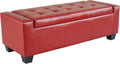 HOMCOM 51" Ottoman with Storage, Storage Ottoman Bench with Safty Hinge, Faux Leather Upholstered Entryway Bench with Seating for Living Room, Bedroom, Holds up to 330 lb, Bright Red