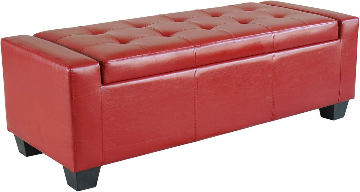 HOMCOM 51" Ottoman with Storage, Storage Ottoman Bench with Safty Hinge, Faux Leather Upholstered Entryway Bench with Seating for Living Room, Bedroom, Holds up to 330 lb, Bright Red