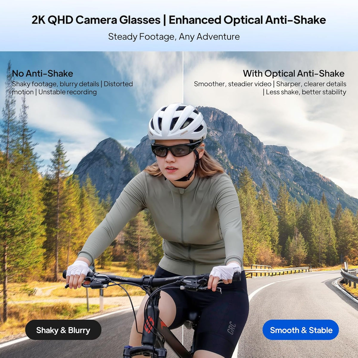 OhO sunshine Anti-Shake Stabilization 2K QHD Camera Sunglasses, Record-While-Charging, Water Resistant & Photochromic Lenses