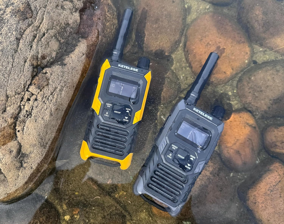 KETELESE T4 Waterproof Radios Walkie Talkies 6 Pack, IP67 FRS Two Way Radio with Headsets and Charging Base, NOAA Weather Alert,PTT,Group,VOX