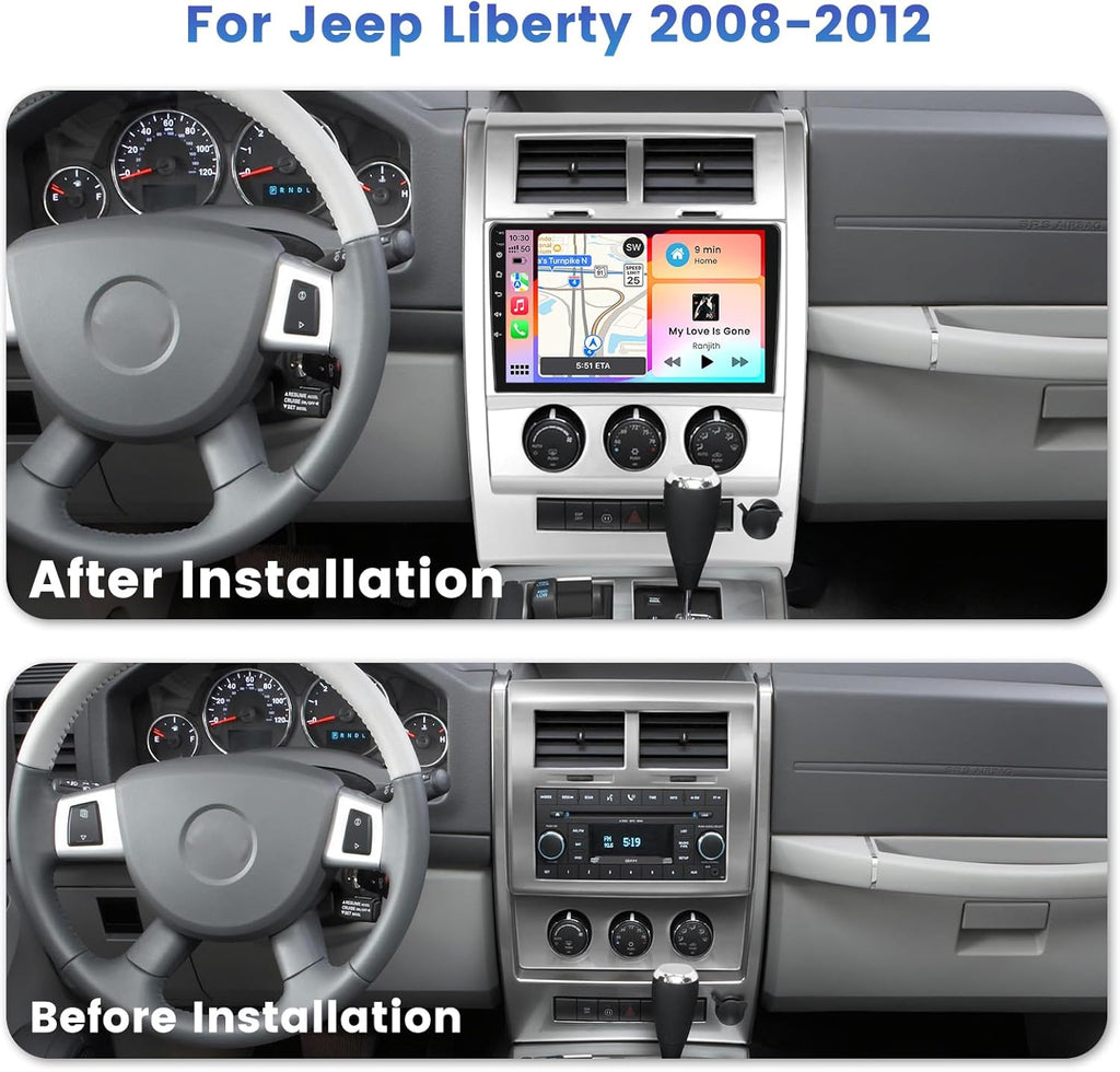5Ghz WiFi 2G+64G Android 15 Car Radio for Jeep Liberty 2008-2012 Car Stereo with Wireless Carplay/Android Auto, 10 Inch HD Touch Screen with GPS Bluetooth FM/RDS EQ SWC Backup Camera MIC
