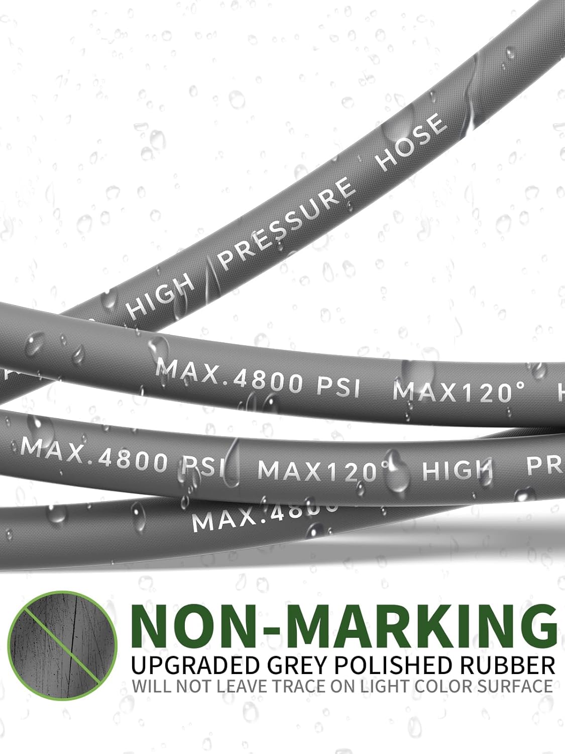 3/8" 4800PSI Pressure Washer Hose 100FT with Swivel Quick Connect for Cold/Hot Water Max 248°F, Kink Resistant Steel Wire Braided, Wear Resistant Power Washer Hose with M22 14mm Adapter