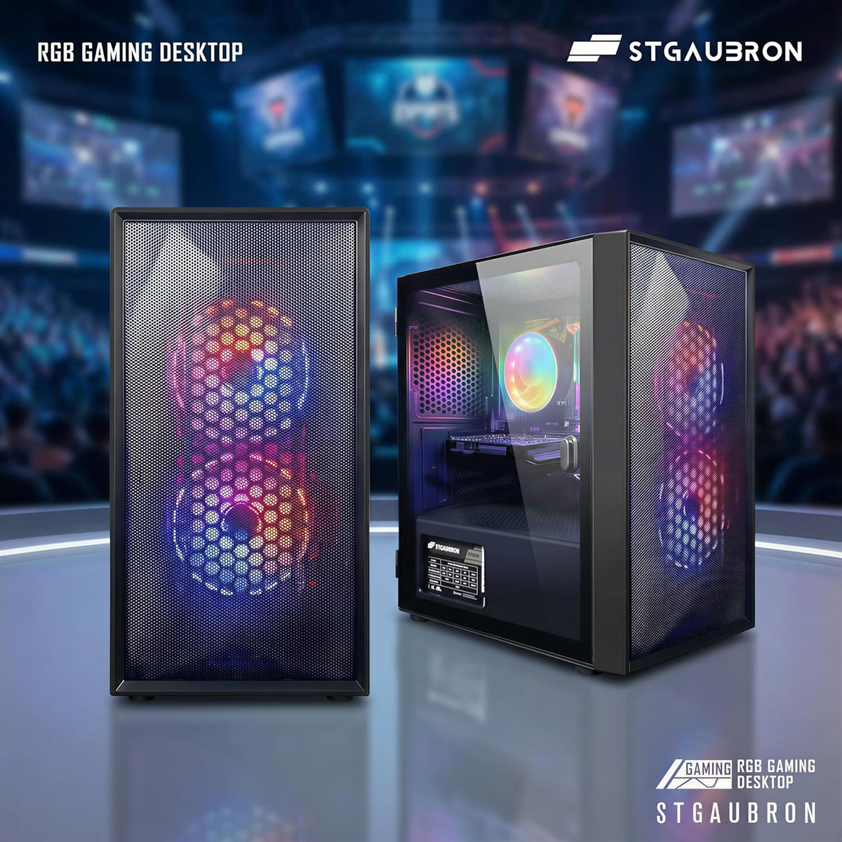 STGAubron Gaming PC Computer Desktop, Intel Core i5 up to 3.6G, Radeon RX 550, 16G RAM, 512G SSD, WiFi 6, BT 5.0, RGB Fan x2, Windows 11 Home