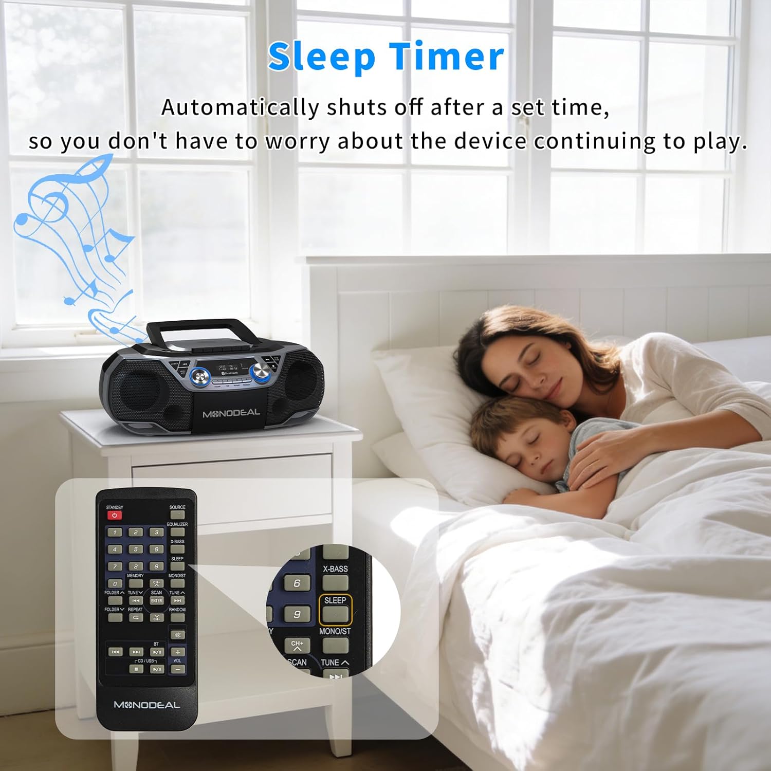 MONODEAL CD Player & Cassette Tape Player with Bluetooth, Powerful Stereo CD Player Boombox with X-BASS,CD and Cassette Player Combo,FM/USB/AUX & Remote, Tape Recording, Sleep Timer, AC/DC Powered