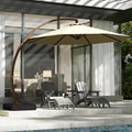 GREENVINES 11-FT-Patio-Offset-Cantilever-Umbrella | Outdoor Large Umbrellas with Base | Aluminum Ribs | Heavy Duty | Curvy | 360°Rotation | for Pool Garden Backyard Deck Lawn | Tan
