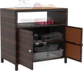 Outsunny Wicker Outdoor Storage Cabinet, Rattan Bar Table with Acacia Wood Countertop, 2 Doors and Shelf, Buffet Cabinet Sideboard for Poolside, Garden, Patio, Backyard, Brown
