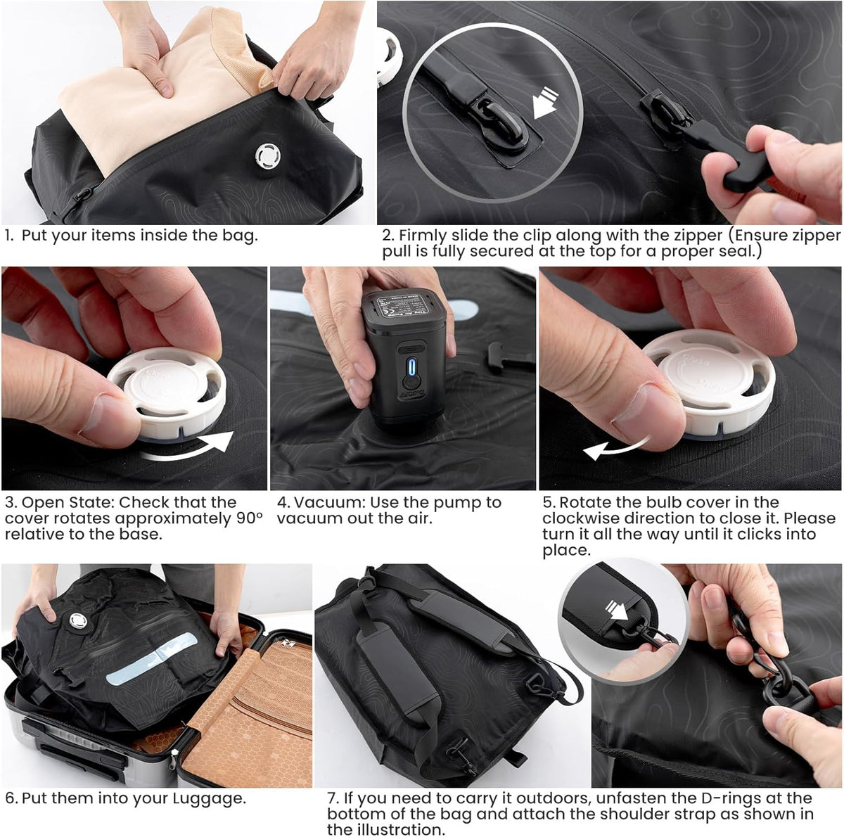 TAILI Travel Vacuum Compression Storage Bags with Wireless Pump -Vacuum Seal Bags (2Pack) for Travel Essentials, Space Saving, Wear-resistant & Waterproof Packing Cubes backpack for Clothing& Luggage