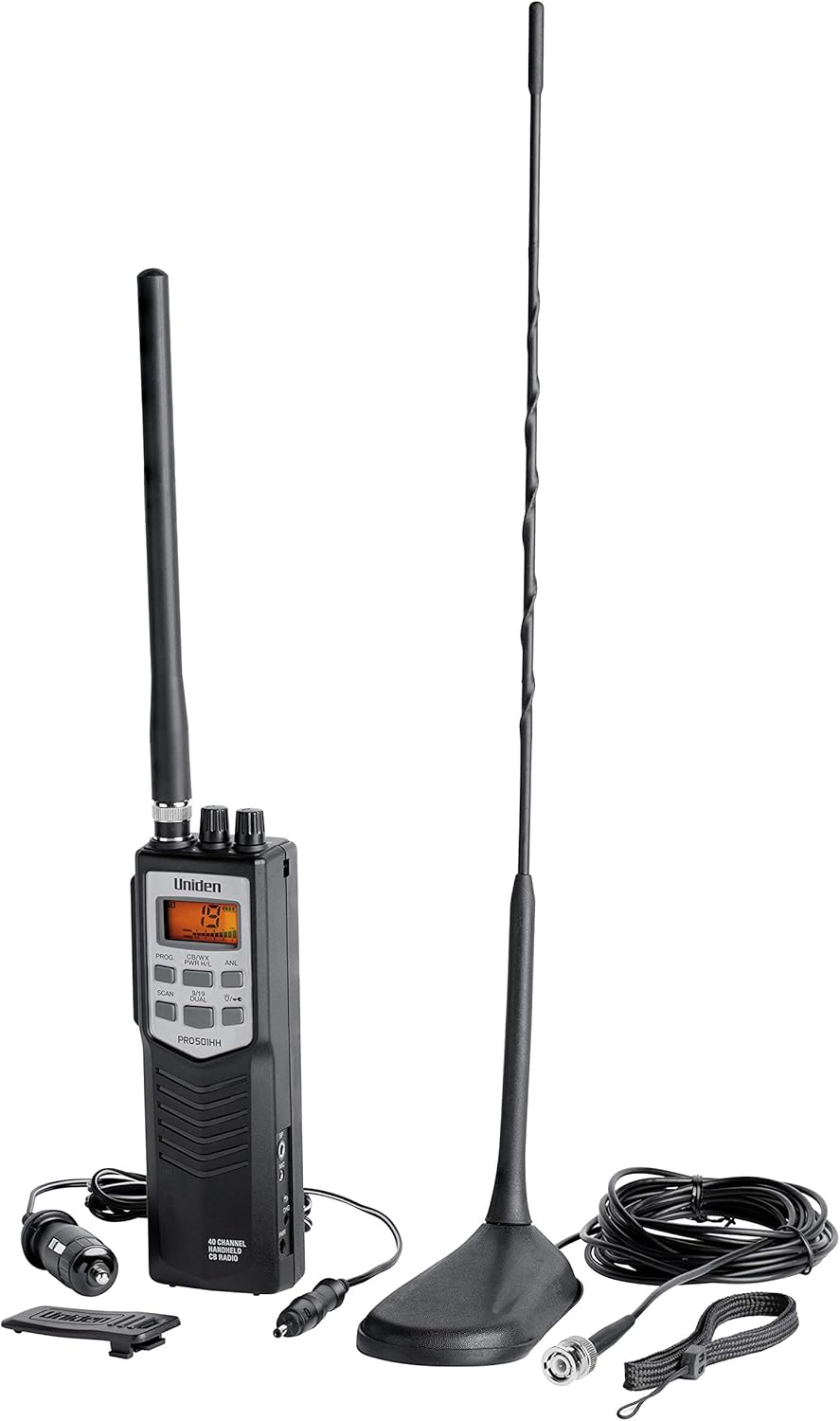 Uniden PRO501TK Pro-Series 40-Channel Portable Handheld CB Radio, Two-Way Emergency Radio, includes High-Gain Magnet Mount Antenna, Auto Noise Limiter, NOAA Weather, and Full Channel Scan