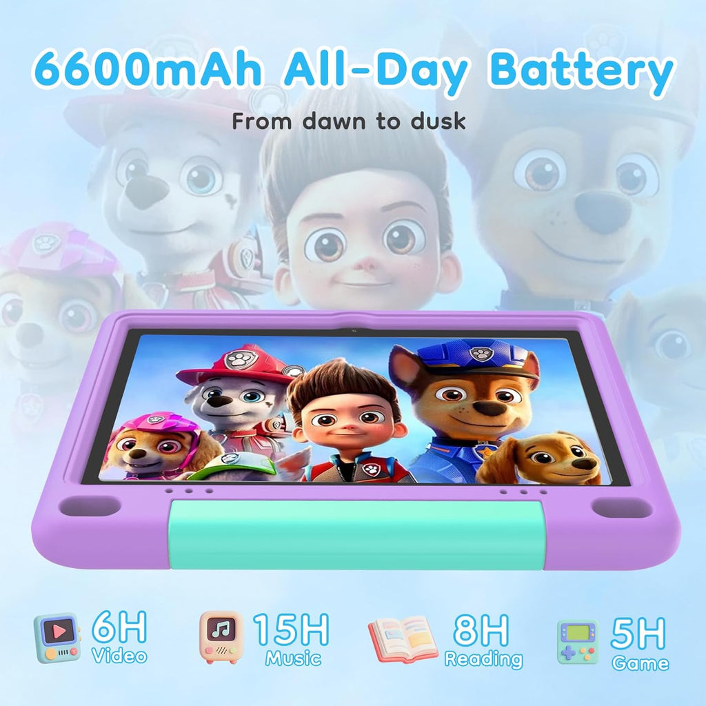 10 inch Kids Tablet, Android Tablet for Kids, 24GB RAM 64GB ROM, 1TB Expandable, with EVA Case, Parental Control, 6600mAh Battery, Dual Camera, BT5.4, WiFi 6, Gift (Purple)