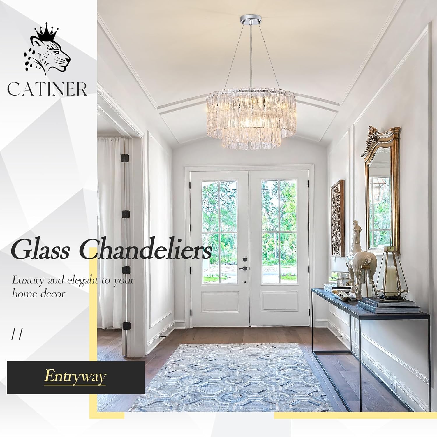 Modern Chrome Chandeliers, 20” 7-Light Crystal Glass Ceiling Pendant Light Fixtures Luxury Round Chandelier 2 Tiers Hanging Lighting for Dining Room Foyer Living Room Bedroom