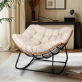 Outdoor Egg Rocking Chair, Indoor Papasan Rocking Chair with Thick Cushion, Modern Lounge Rocker for Balcony, Living Room, Bedroom, Porch, Lawn, Garden (Ivory)