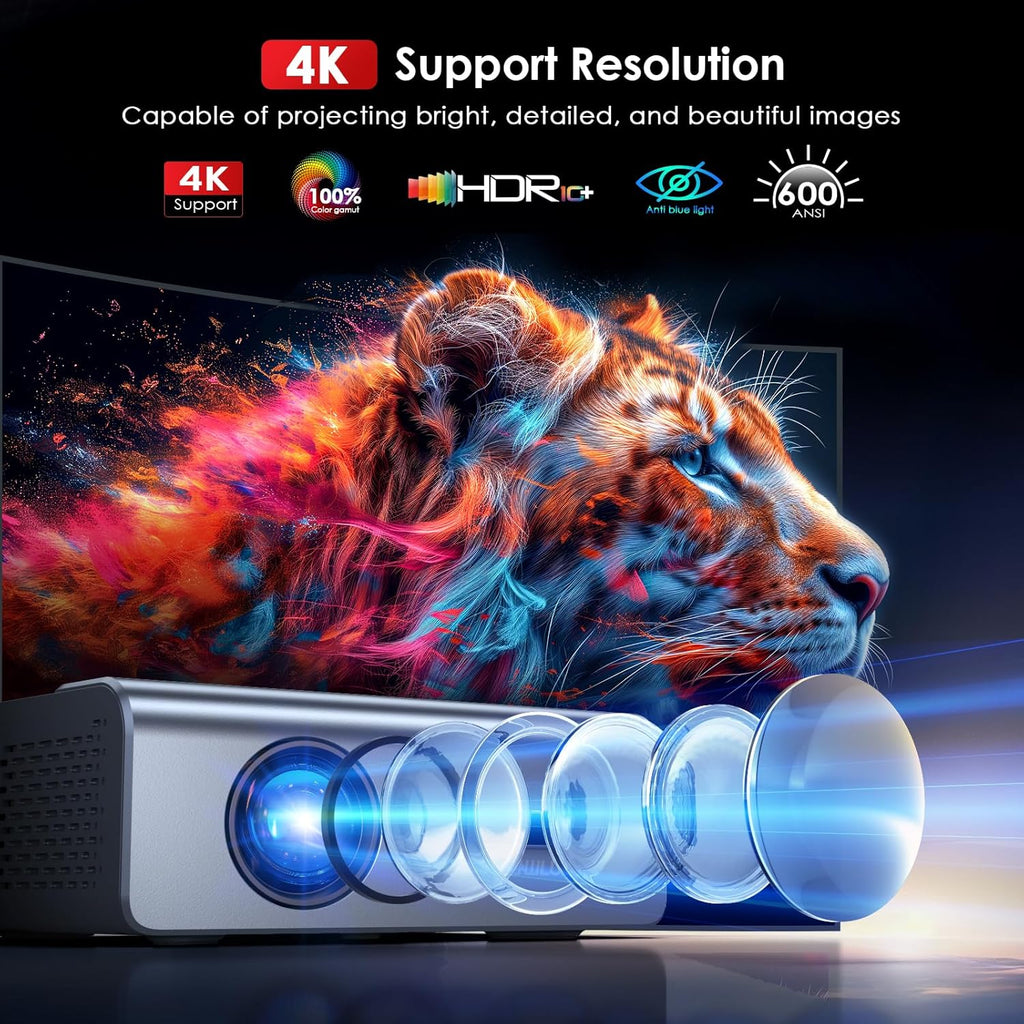 Electric Focus Projector with Wifi and Bluetooth, 22000L Auto Keystone Outdoor Projector 4K Support, JOWLURK Native 1080p Movie Projector for iOS/Android/TV Stick/HDMI/USB/Laptop/PS5