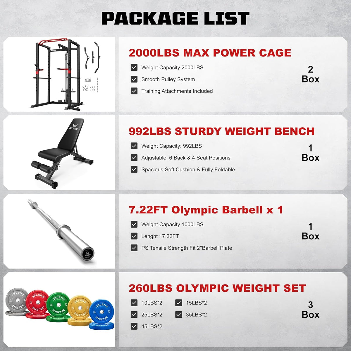 JELENS S11 Power Cage, 2000LB Multi-Function Power Rack with LAT Pulldown, Squat Rack with Adjustable Pulley System and Training Attachments, Weight Rack for Home Gym