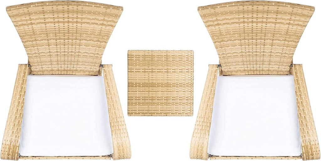 SAFAVIEH Outdoor - Edna 3-Piece Lounge Set - Natural & White - Steel Frame & Faux Rattan with Cushion - Wingback Tropical French Design - Ideal for Patio, Deck, Porch, Backyard (PAT7719D)