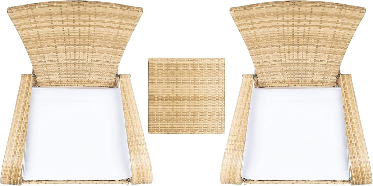 SAFAVIEH Outdoor - Edna 3-Piece Lounge Set - Natural & White - Steel Frame & Faux Rattan with Cushion - Wingback Tropical French Design - Ideal for Patio, Deck, Porch, Backyard (PAT7719D)
