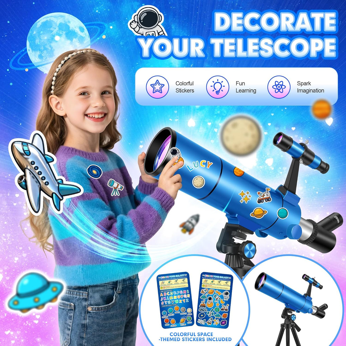 Telescope for Adults & Kids, 80mm Aperture 500mm (20X-150X) Professional Refractor Telescope for Astronomy Beginners, Portable Travel Telescopes with Tripod Phone Adapter, Stickers, Backpack