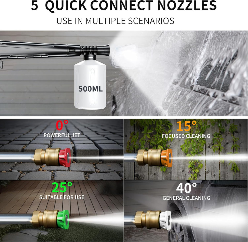2026Upgraded Pressure Washer 5000PSI with Adj-8-Level Touch Screen, 34" Tall Power Washer, 4 Quick Connect Nozzles, Inlet Hose&Filter&500mlFoam Cannon for Cars/Fences/Driveways/Home Cleaning, Yellow