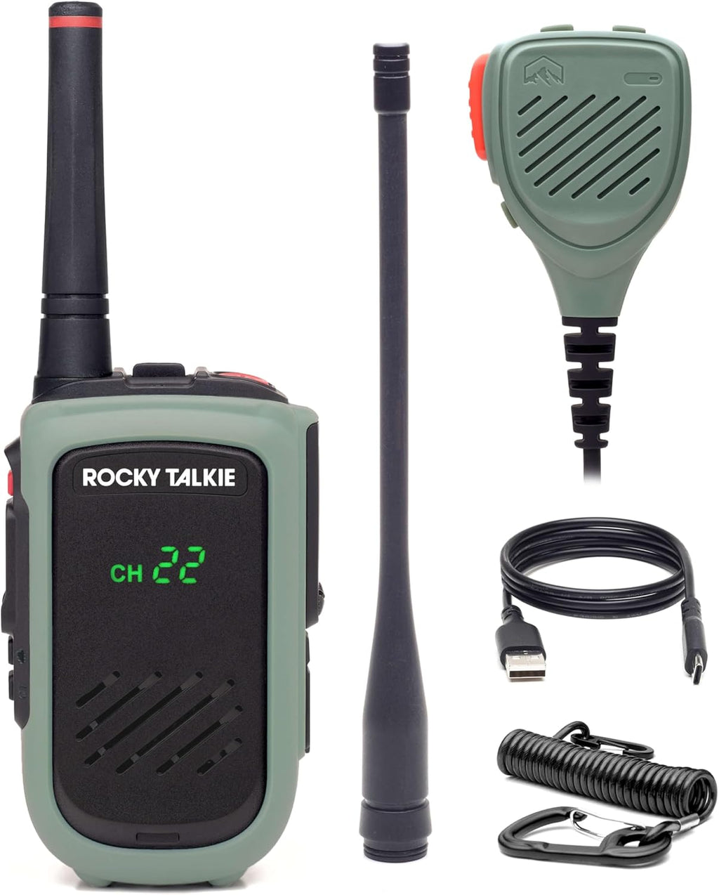 Rocky Talkie Expedition 5 Watt Radio with Waterproof Hand Mic - GMRS Radio with IP67 Waterproofing, Long Range Walkie Talkie, NOAA Weather Alerts, 5 Day Battery Life, 1 Pack